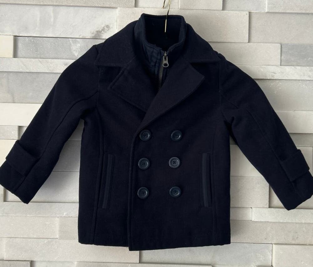 LONDON FOG Kids Unisex Navy Blue Classic Double-Breasted Fully Lined Peacoat 4T